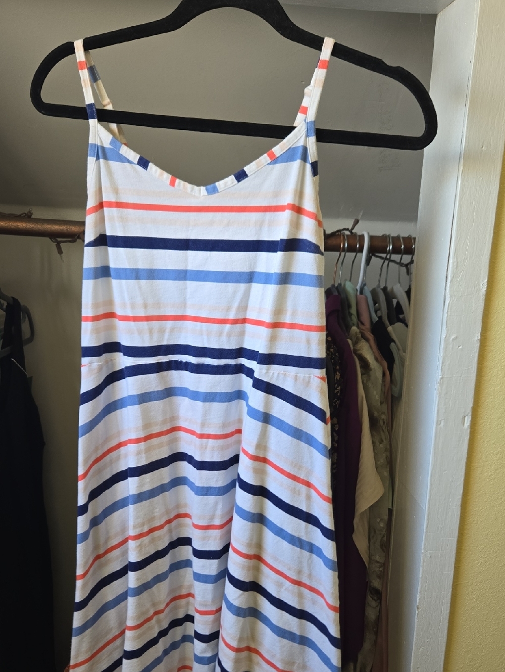Faded Glory White Striped Summer Dress with Navy & Coral